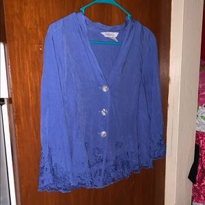 Fresco by Nomadic Traders Top Womens M Blue Long Sleeve Boho Artsy Blouse